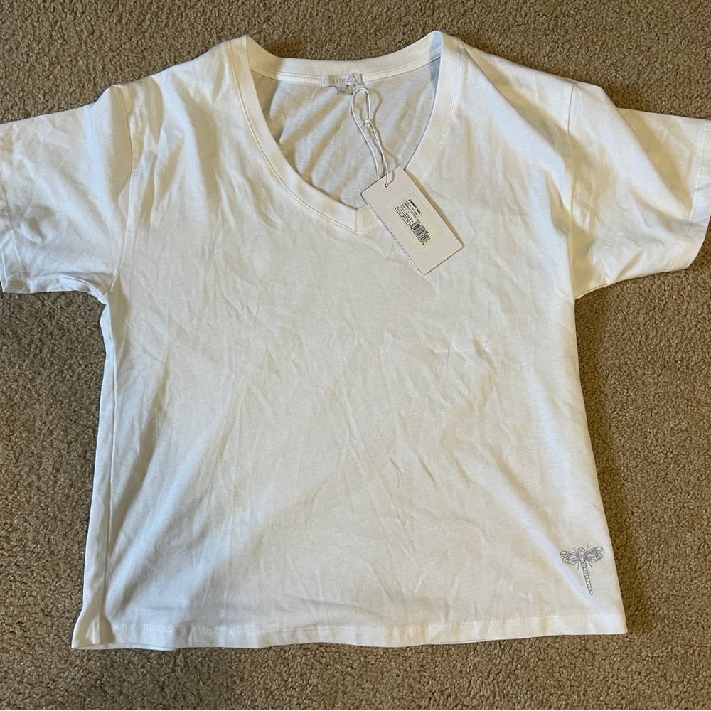 NWT Johnny Was Organic Cotton Drop Shoulder Tee, Large, White